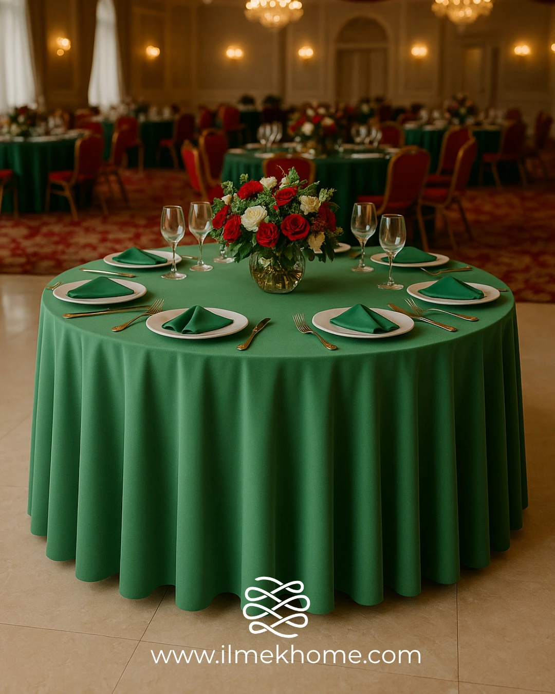 Zümrüt Yeşili 320cm Masa Örtüsü / Jarse Kumaş