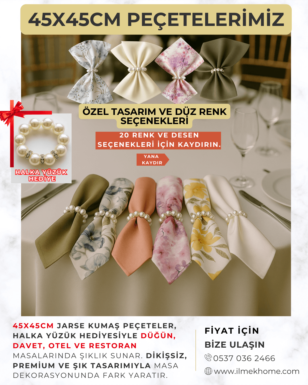 Hardal Sarısı 45x45cm Kumaş Peçete (Halka Hediyeli)