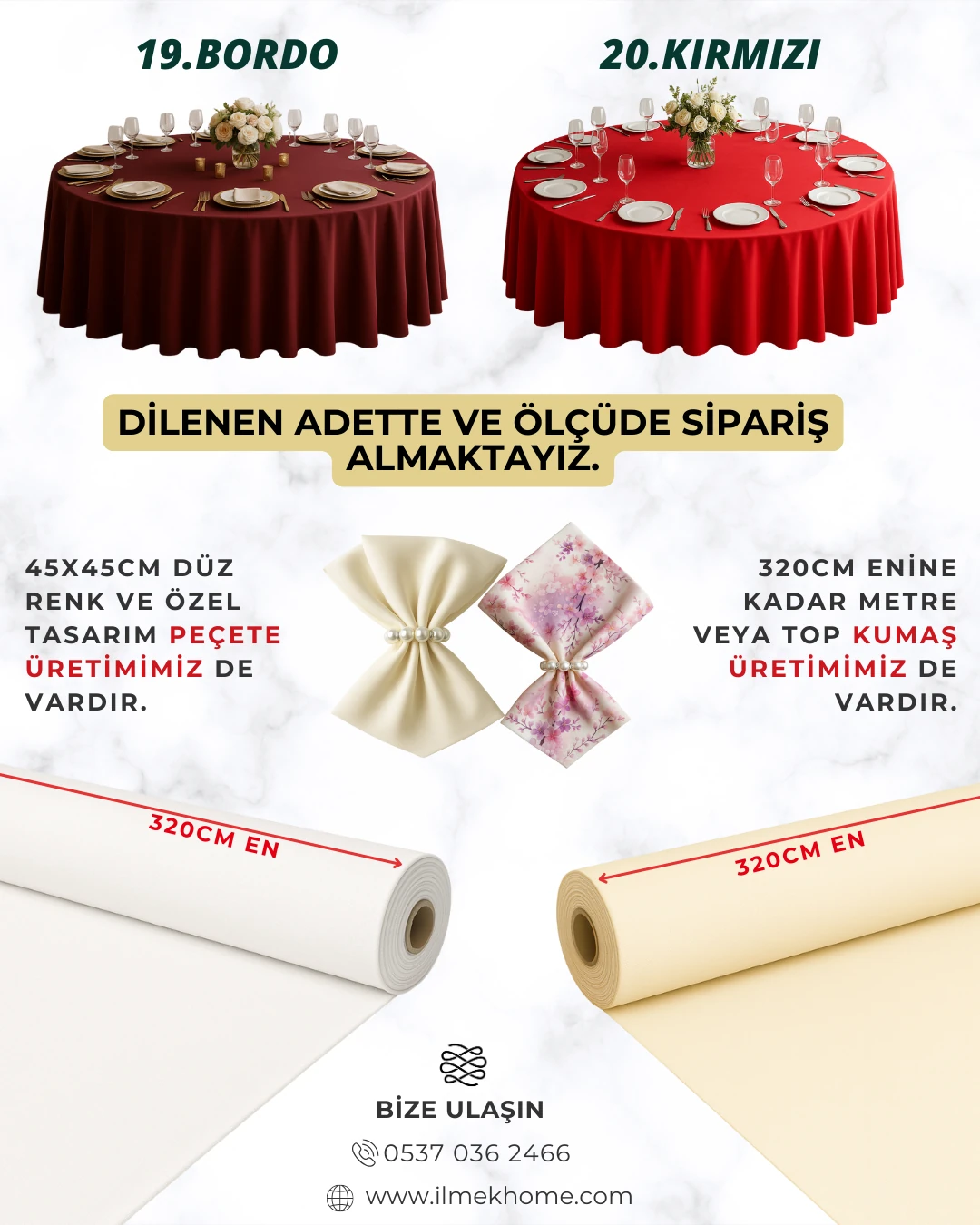 Krem 320cm Masa Örtüsü / Jarse Kumaş