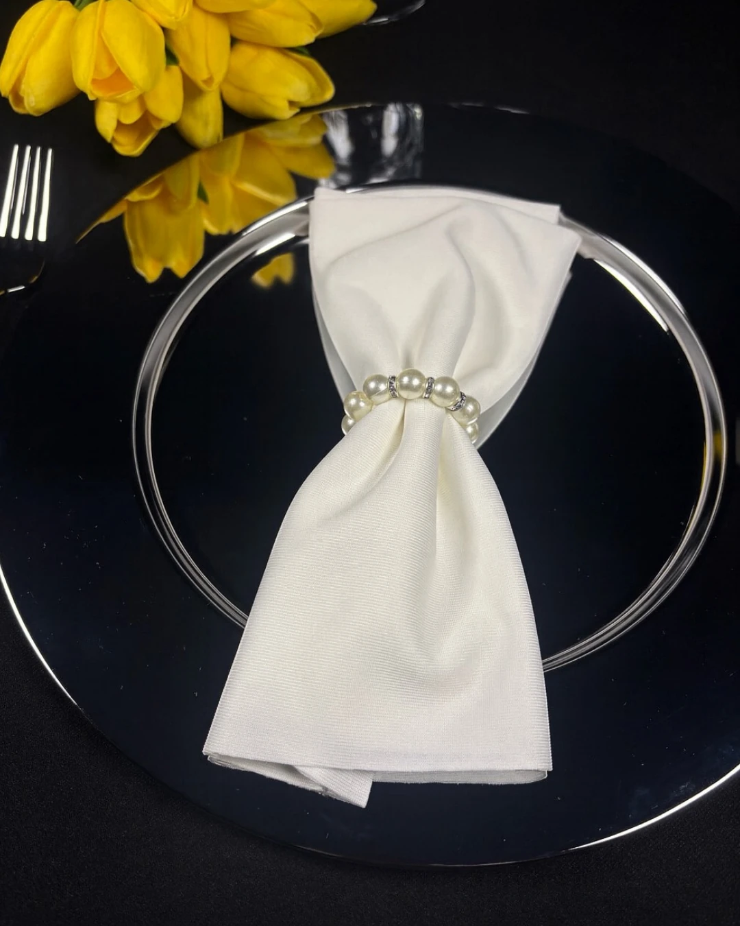 Beyaz 45x45cm Kumaş Peçete (Halka Hediyeli)