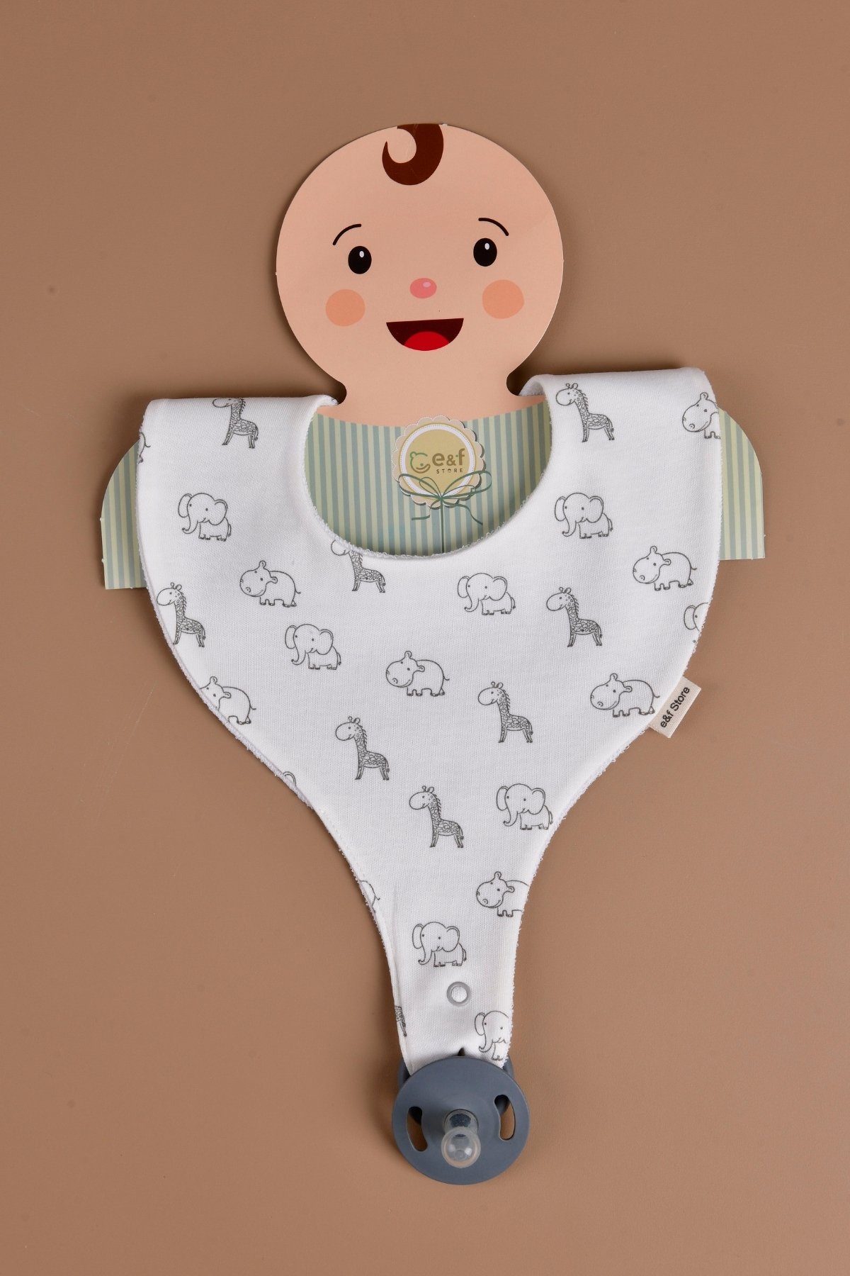 Erkek Bebek 3'lü Sıvı Geçirmez Emzik Tutucu Mama Önlüğü