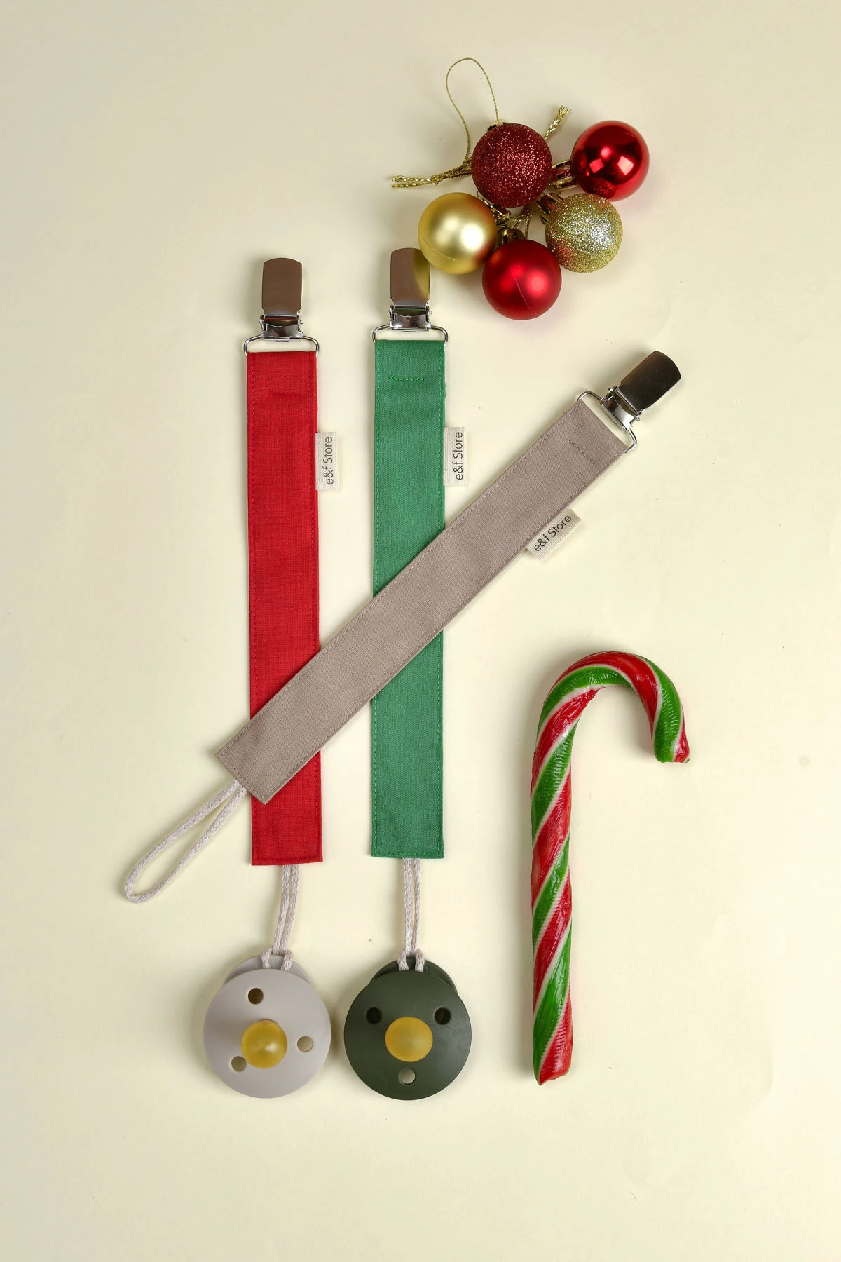 3'lü Emzik Askısı Seti - Yılbaşı Özel - Yeşil - Kırmızı - Vizon