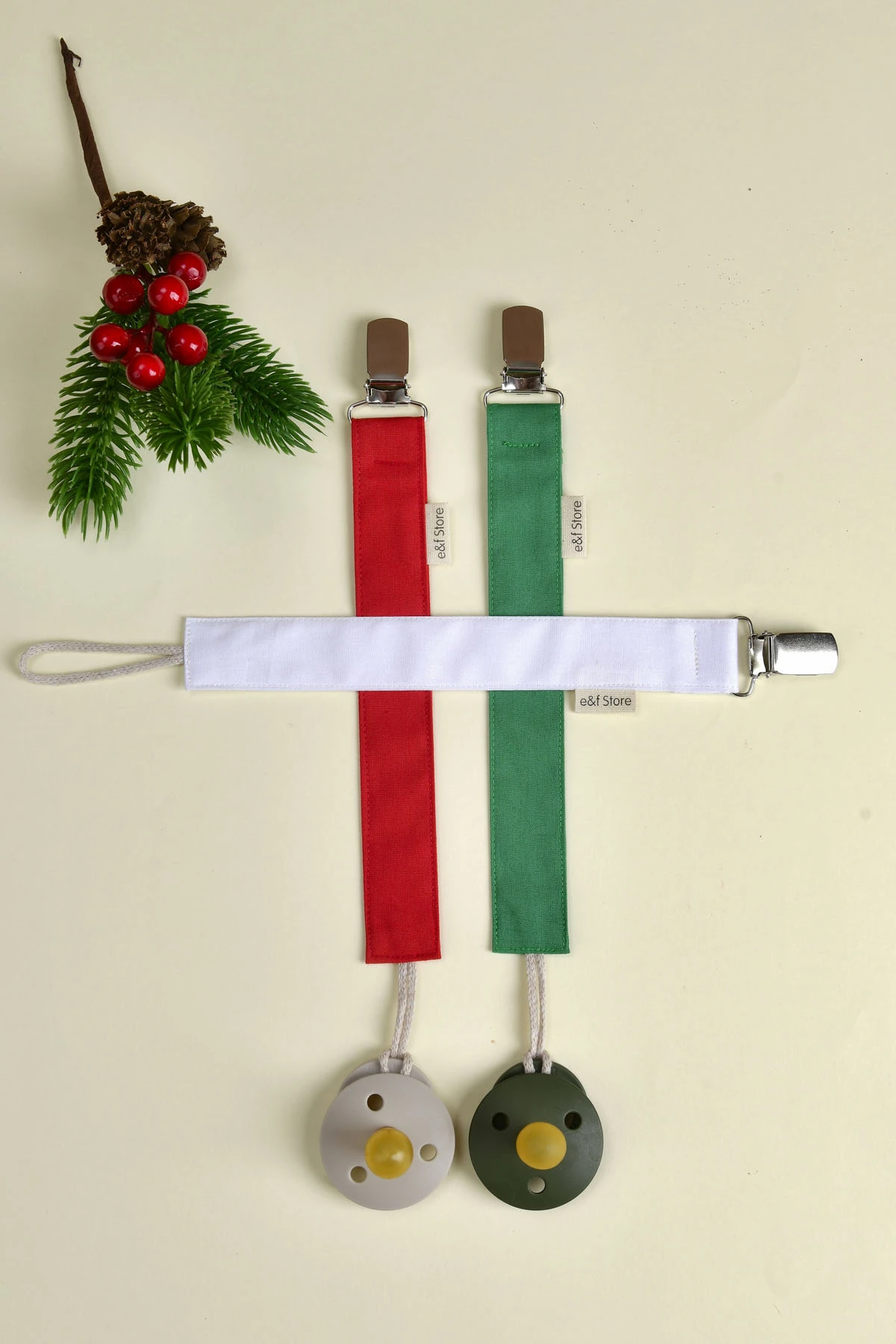 3'lü Emzik Askısı Seti - Yılbaşı Özel - Yeşil - Kırmızı - Beyaz
