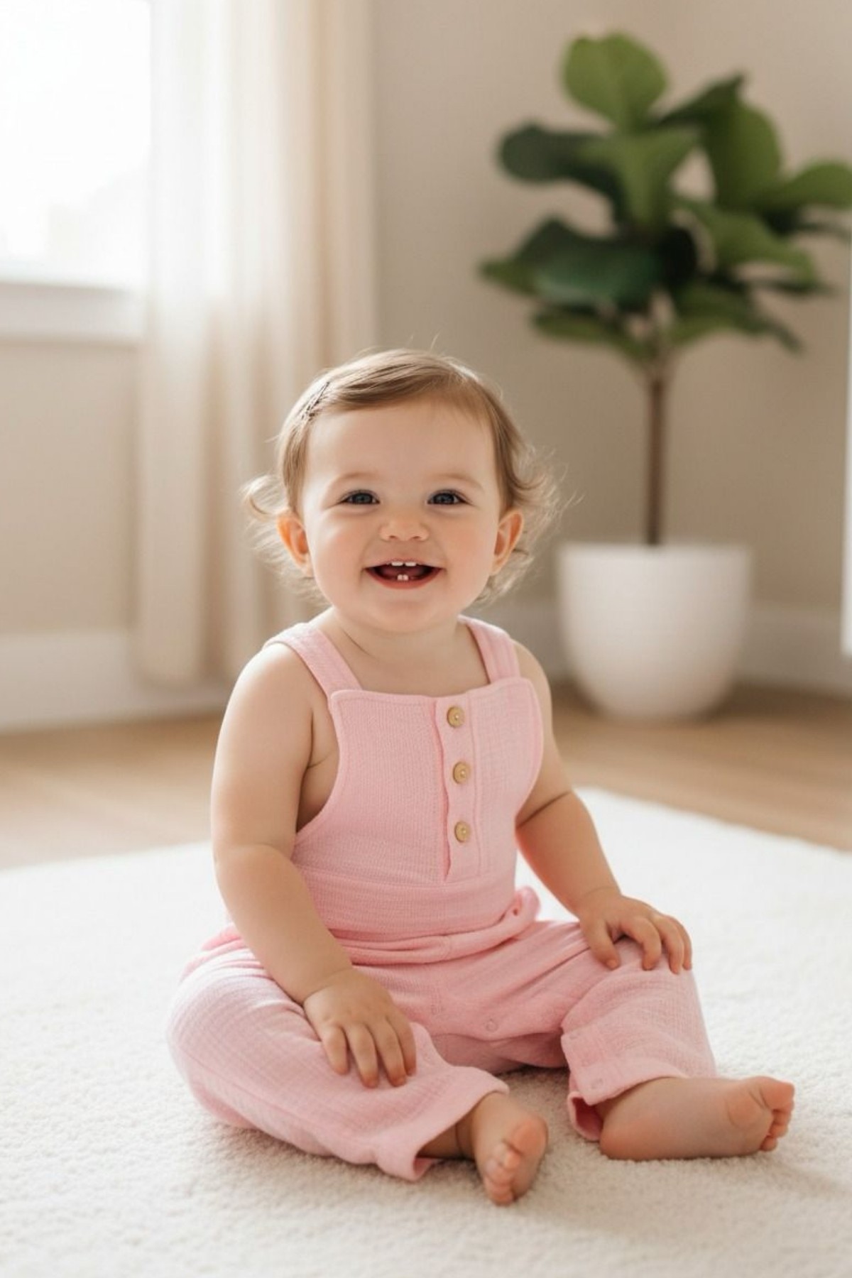 Müslin Bebek Salopet Tulum - Bebe Pembe