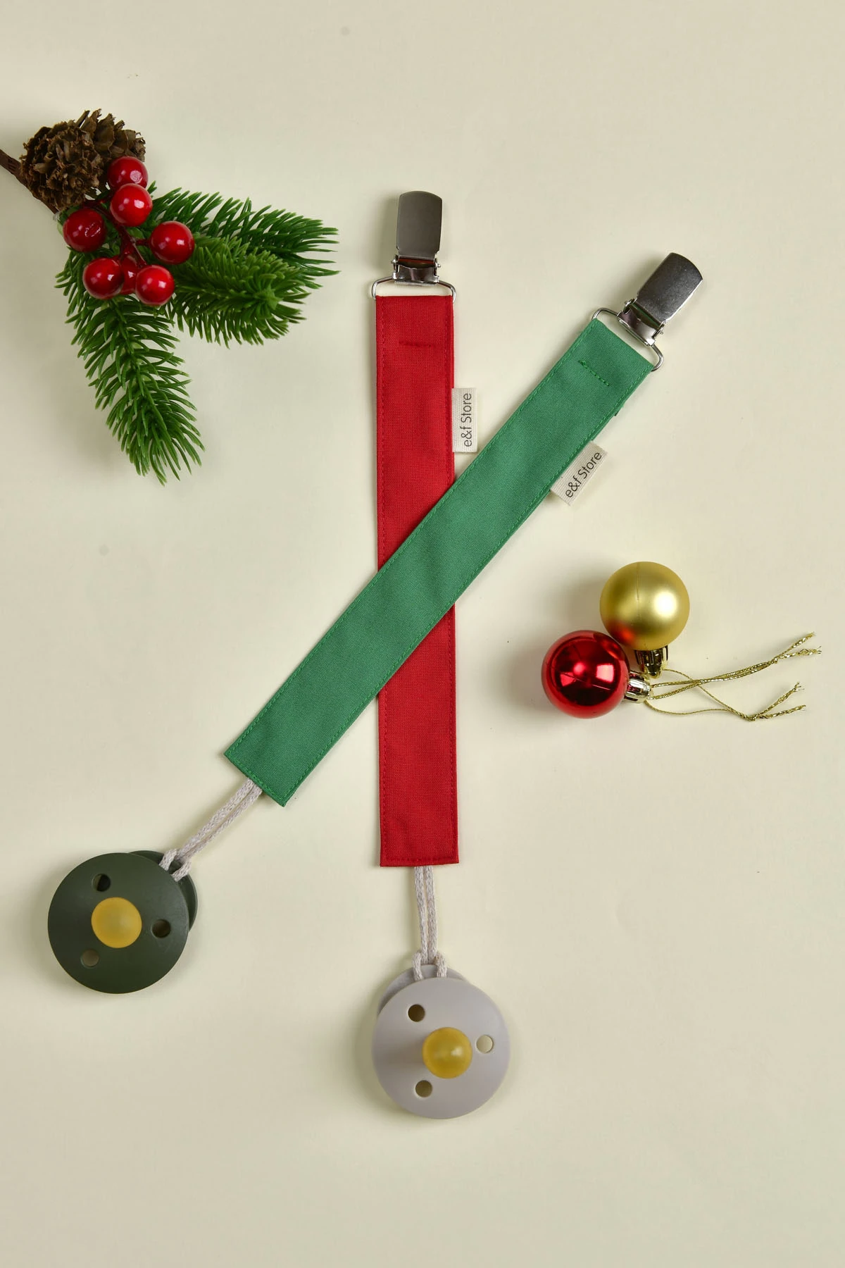 2'li Emzik Askısı Seti - Yılbaşı Özel - Yeşil - Kırmızı