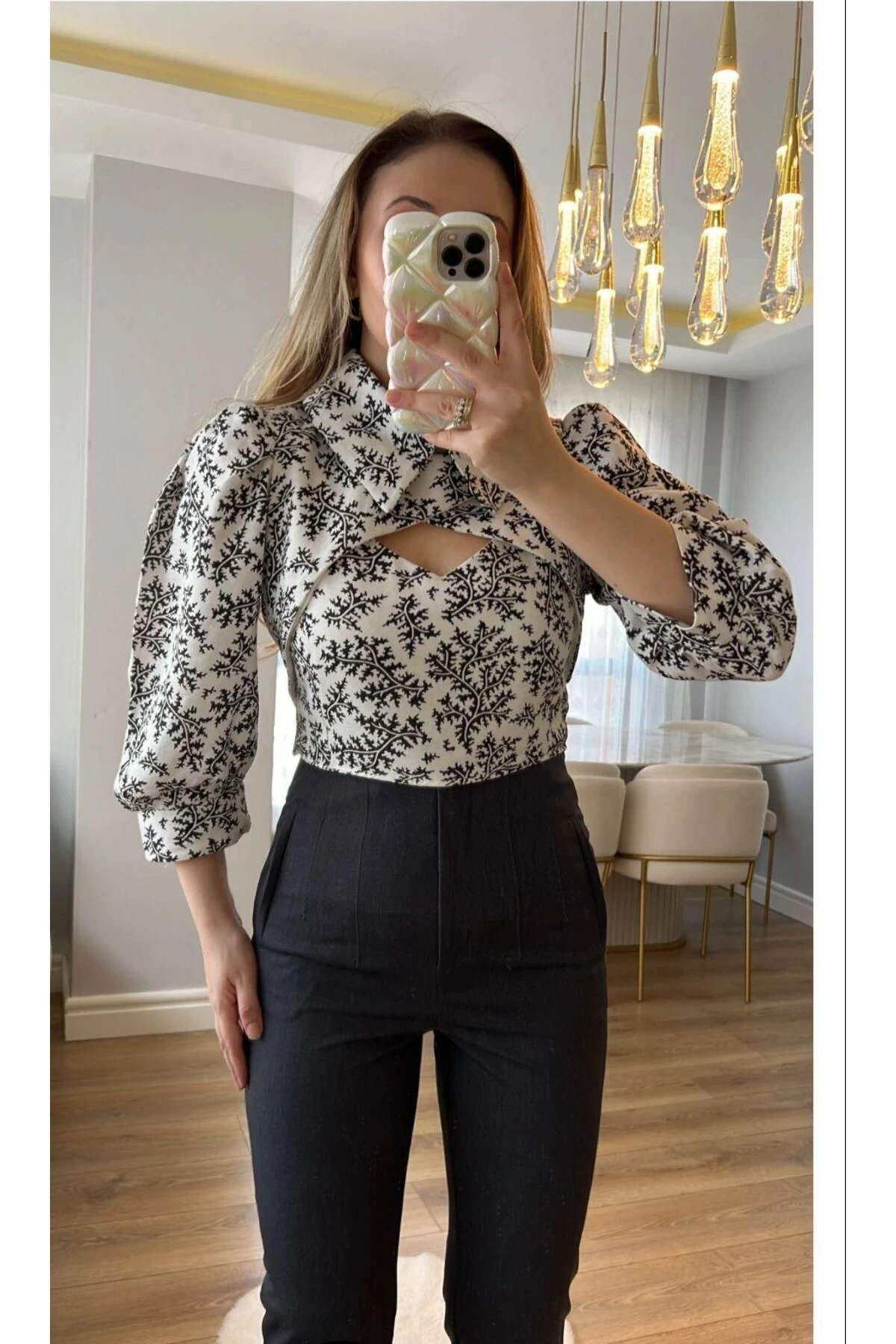 Kadın Tasarım Keten Bluz - Siyah