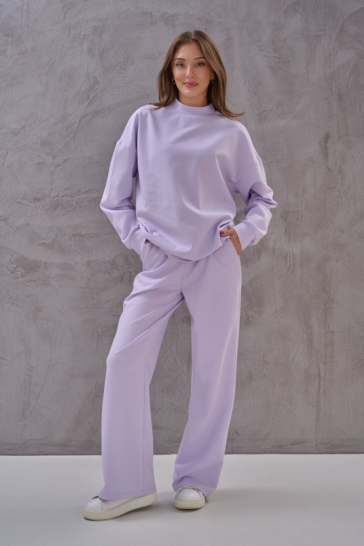Kadın Modal Kumaş Basic Rahat Kalıp Yumoş Dokulu Takım - Lila