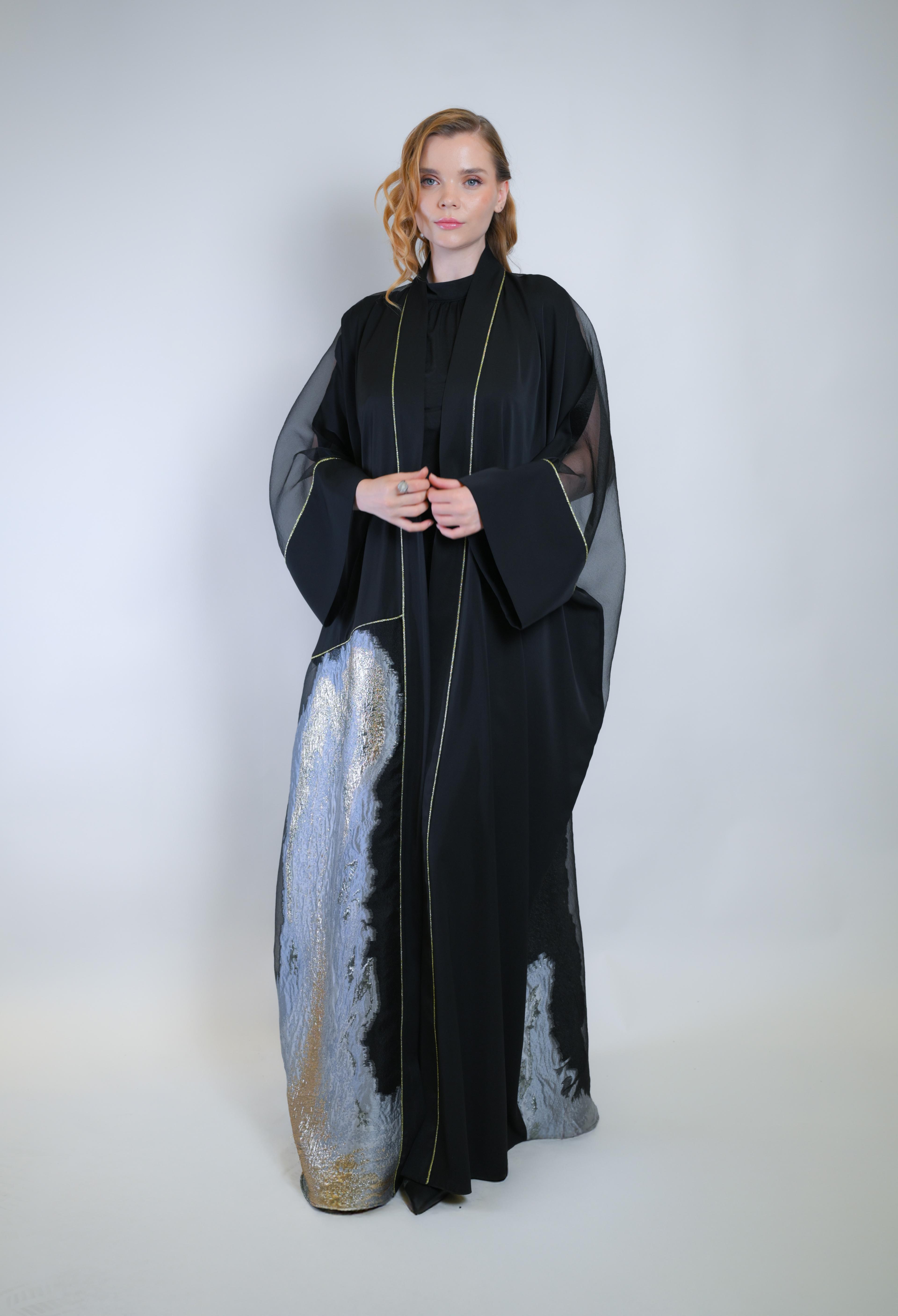 Özel Işıltılı Jakar Kumaş Ve İç Elbiseli Sendi Kumaş İkili Takım Abaya