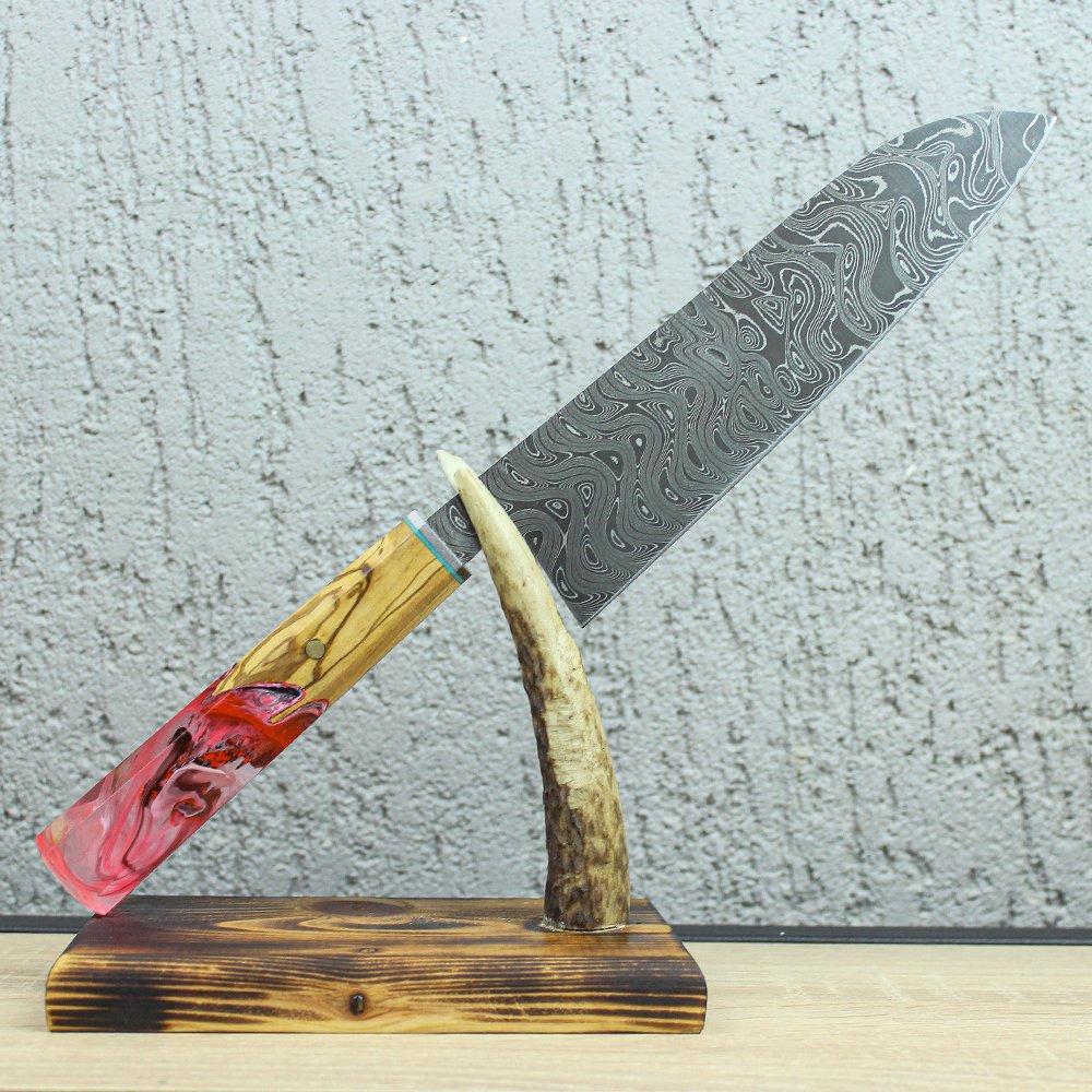 Damascus Santoku Şef Bıçağı 32 cm - Kırmızı