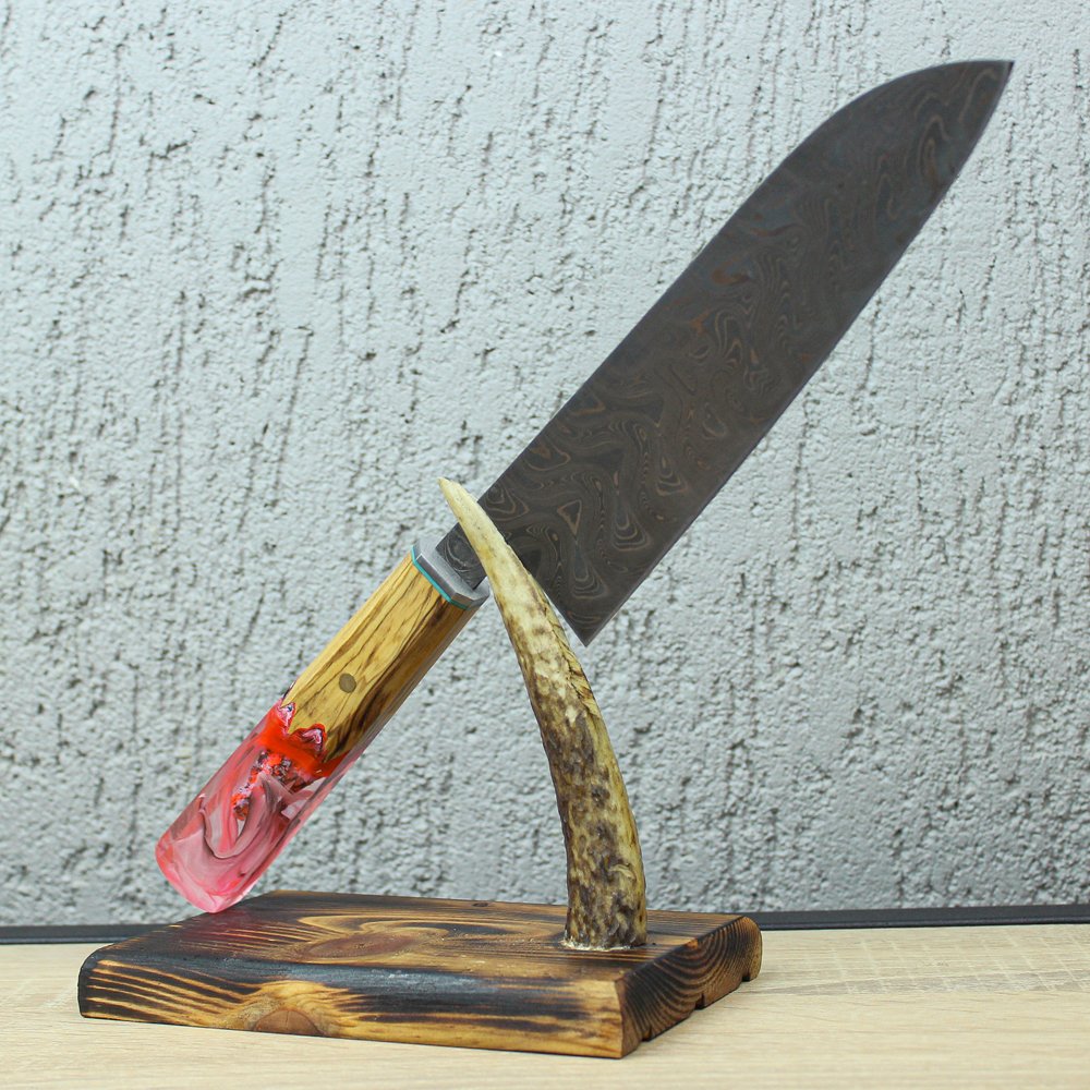 Damascus Santoku Şef Bıçağı 32 cm - Kırmızı