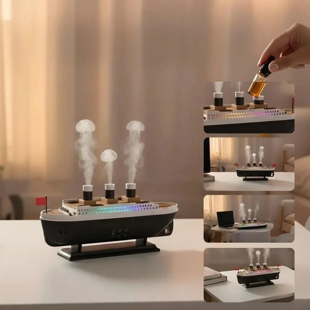 Titanic Gemi Hava Nemlendirici Fonksiyonlu Buhar Makinesi Kumandalı