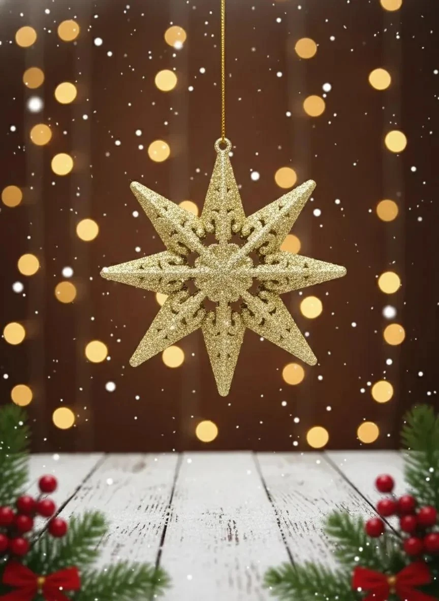 Lüks Gold Işıltılı Yılbaşı Yıldız Süsü - Premium Yılbaşı Dekoru