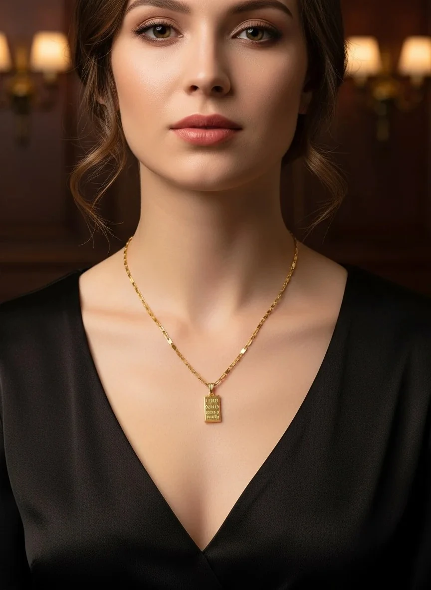 Altın Külçe Model Kolye Çelik Kolye