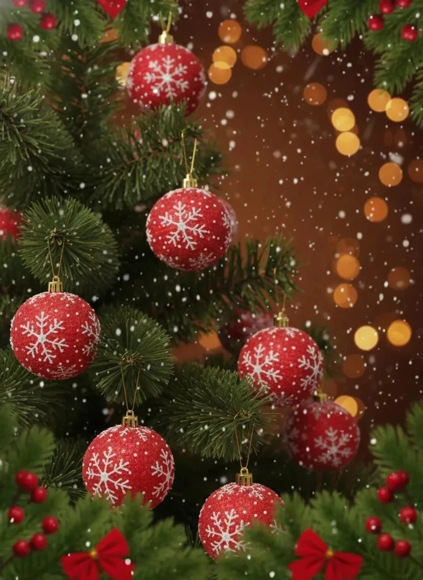 3'lü Kırmızı Mat Kadife Kar Tanesi Desenli Yılbaşı Ağacı Topları Seti (8 cm)