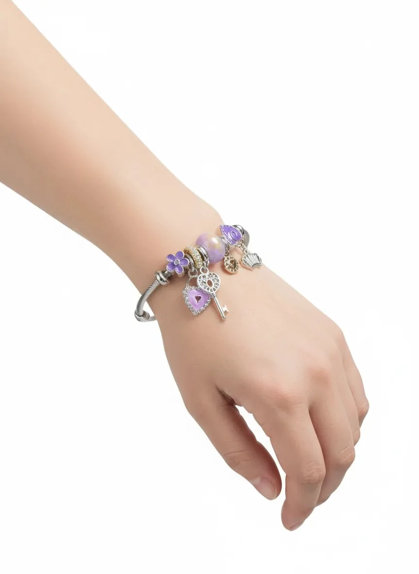 Mor Sırların Anahtarı Çelik Bileklik
