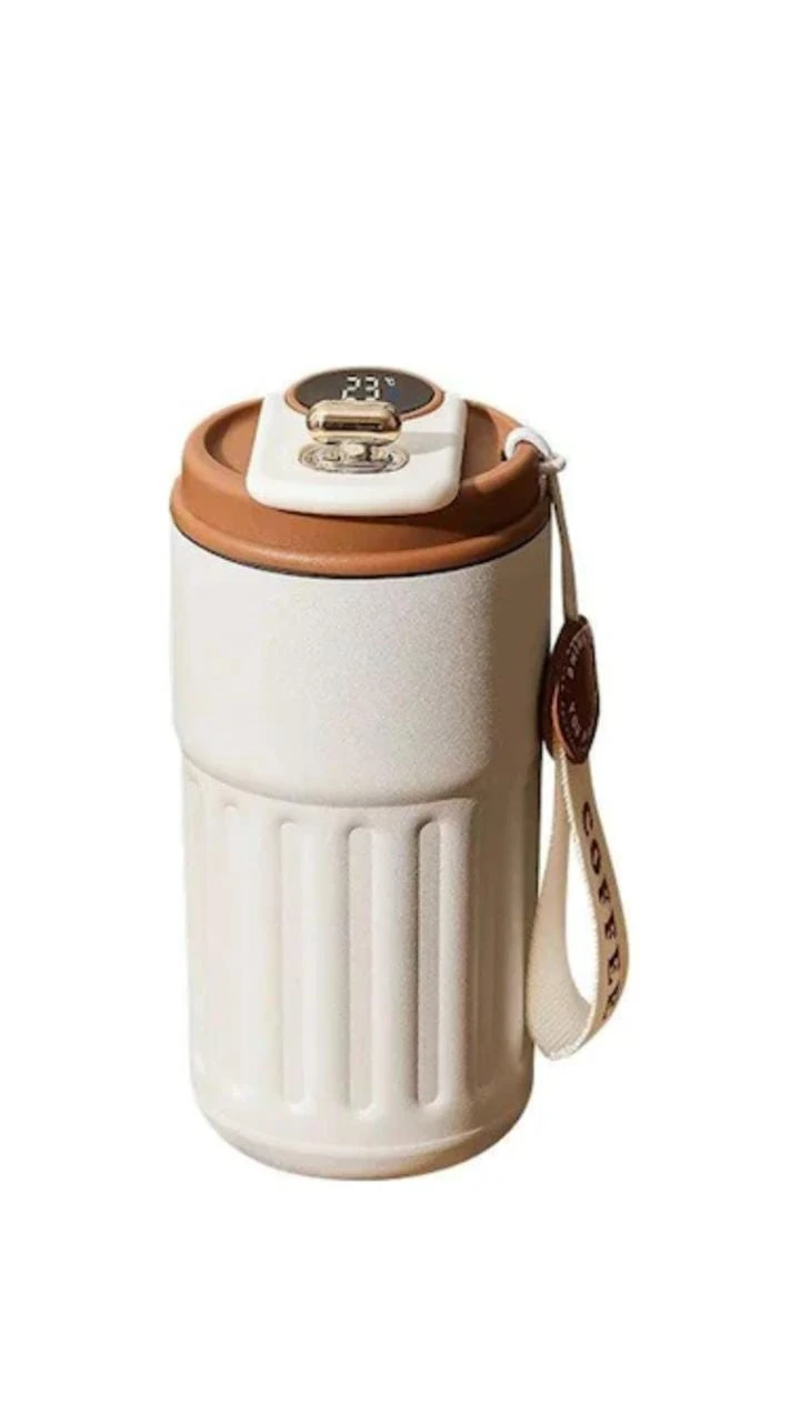 Tutma Askılı Krem Renkli Dereceli Akıllı Termos 450ML