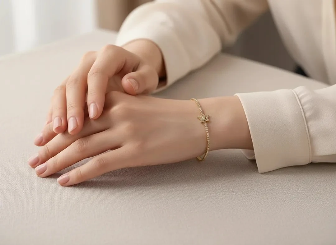 Yıldız Detaylı Zirkon Taşlı Su Yolu Bileklik Altın Rengi Zarif