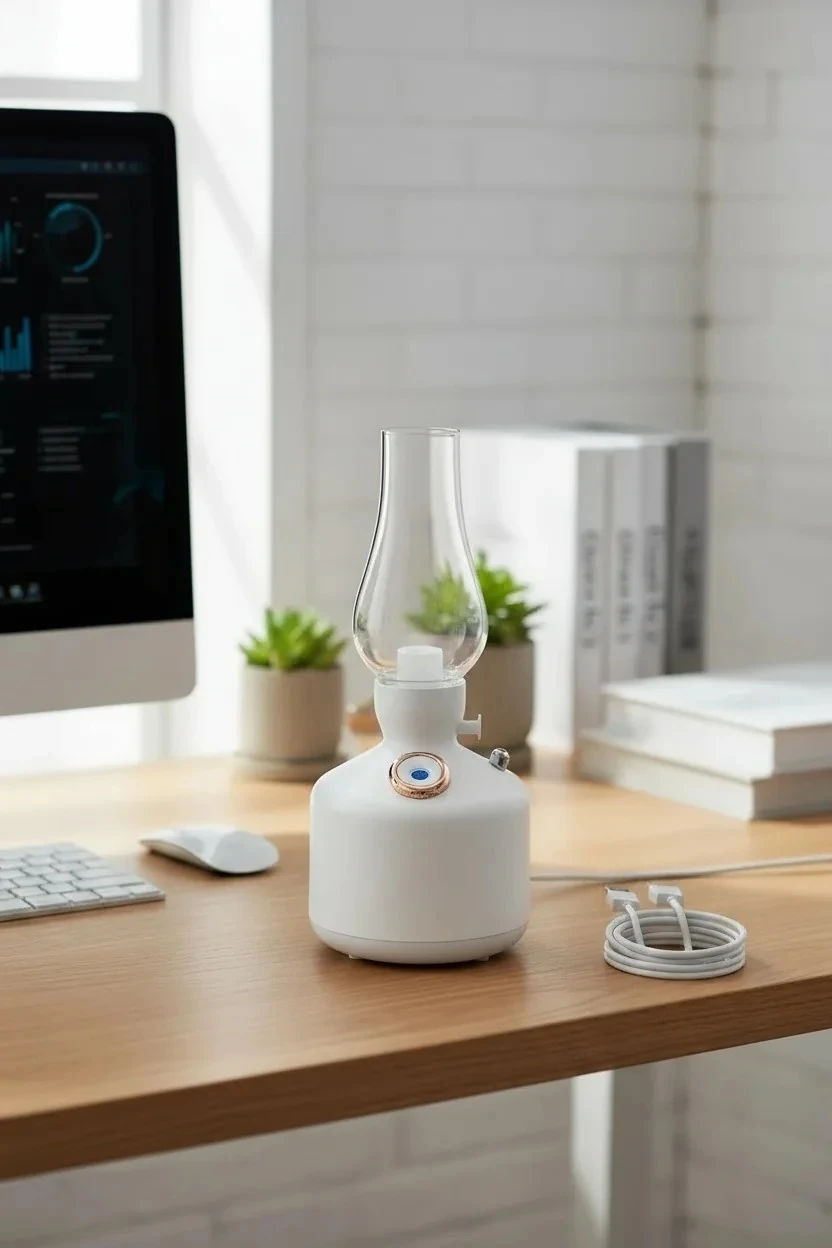 Şarj Edilebilir Dekoratif Vintage Lamba Hava Nemlendirici Buhar Makinesi 300ml Aroma Difüzör