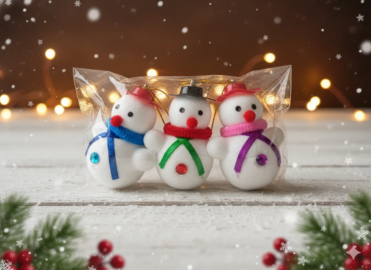 3'lü Sevimli Kardan Adam Figürlü Kış Temalı Yılbaşı Ağacı Süsü Seti