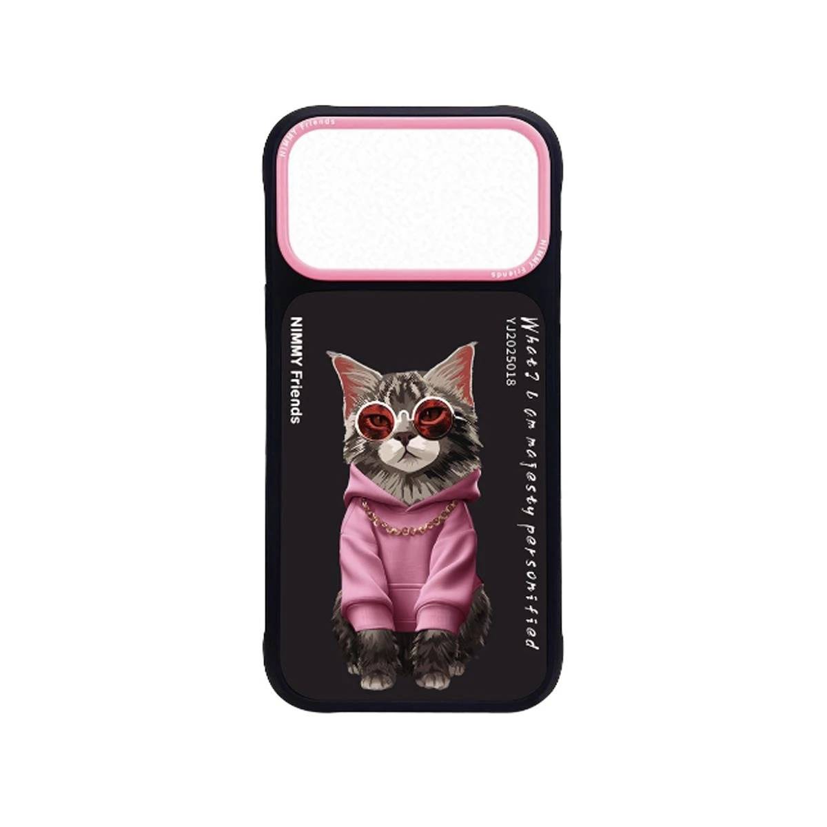 Nimmy iPhone 17 Pro Uyumlu 3D Gözlük Kedi Kıyafet Detaylı Nakış İşlemeli Kabartmalı Cool Glasses Kılıf