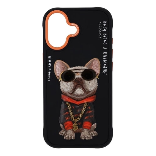 Nimmy iPhone 17 Uyumlu 3D Gözlük Zincir Köpek Detaylı Nakış İşlemeli Kabartmalı Cool Glasses Kılıf