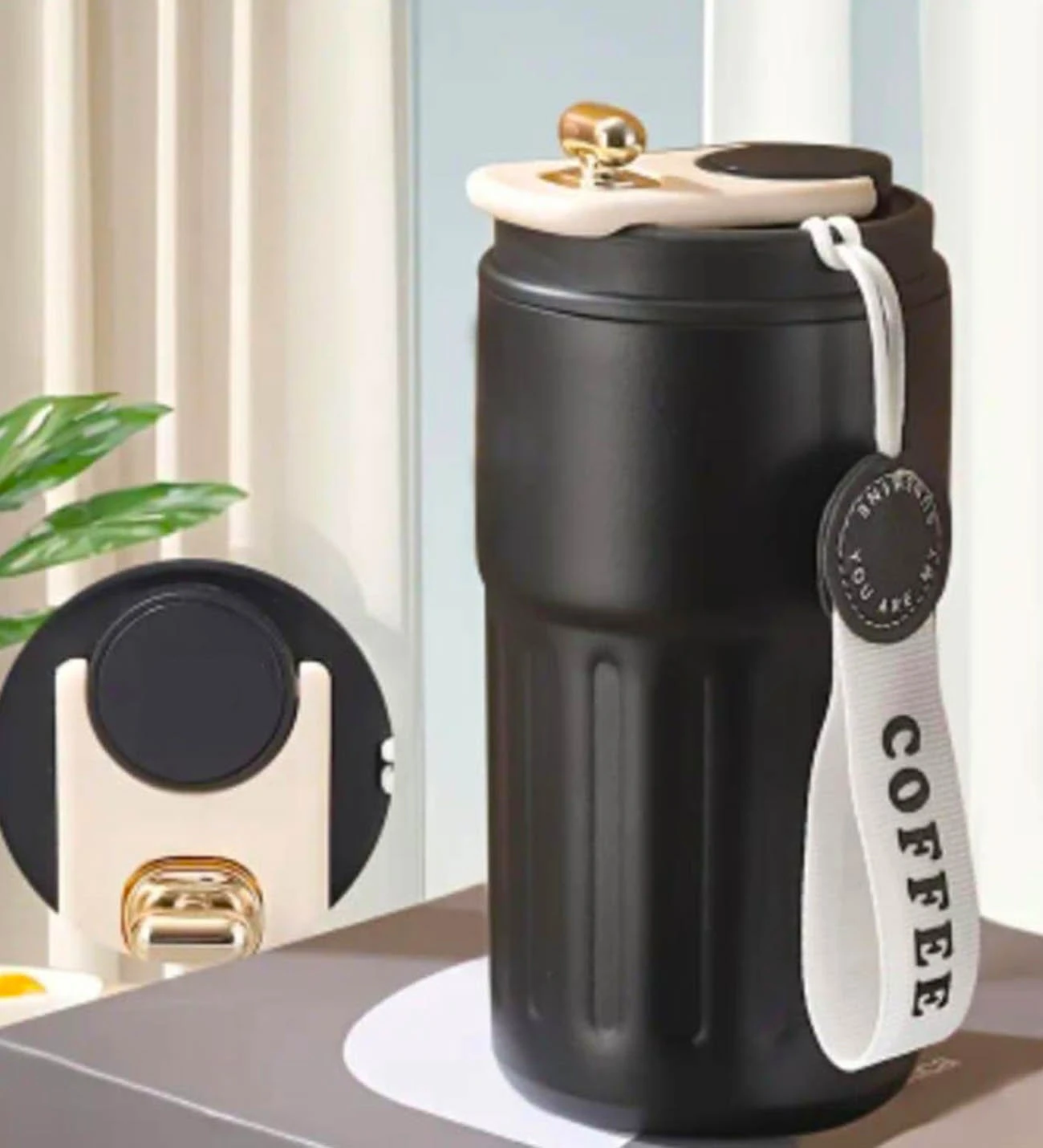 Tutma Askılı Siyah Renkli Dereceli Akıllı Termos 450ML