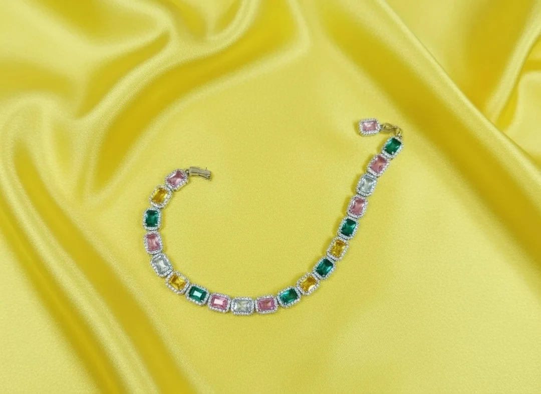 Dikdörtgen Renkli Baget Taş Sıralı Bileklik