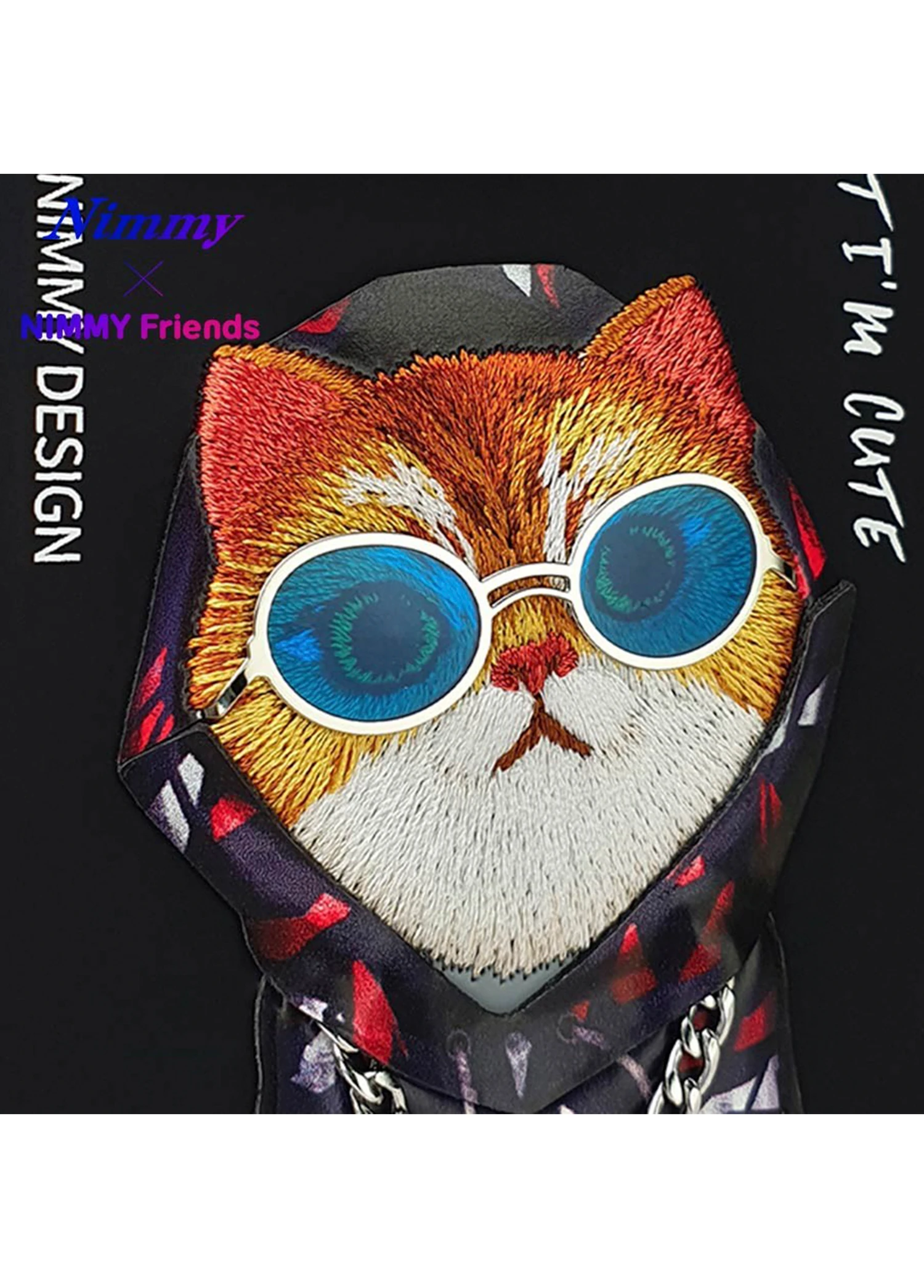Nimmy iPhone 15 Pro Max Uyumlu 3D Gözlük Zincir Hipster Kedi Nakış İşlemeli Kabartmalı Cool Glasses Kılıf