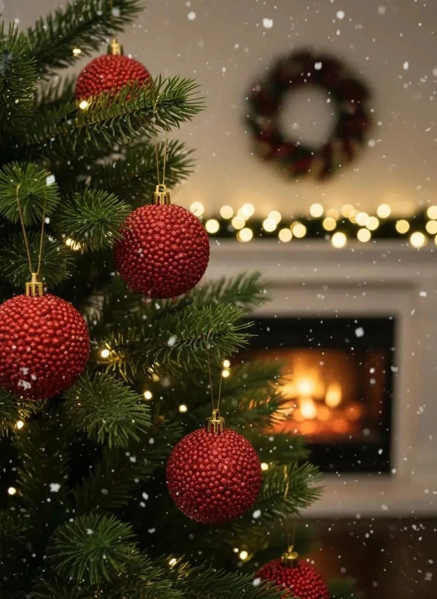 3'lü Kırmızı Ponpon Görünümlü Dokulu Yılbaşı Ağacı Süsü Seti 8cm