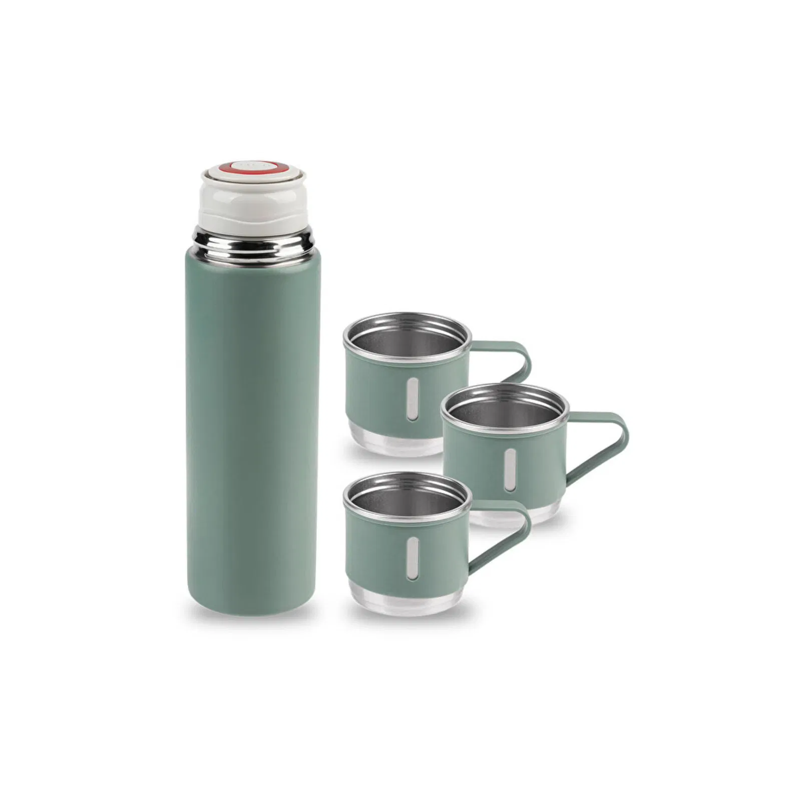 Üç Kapaklı Vacuum Flask Paslanmaz Çelik Termos Yeşil 500 Ml