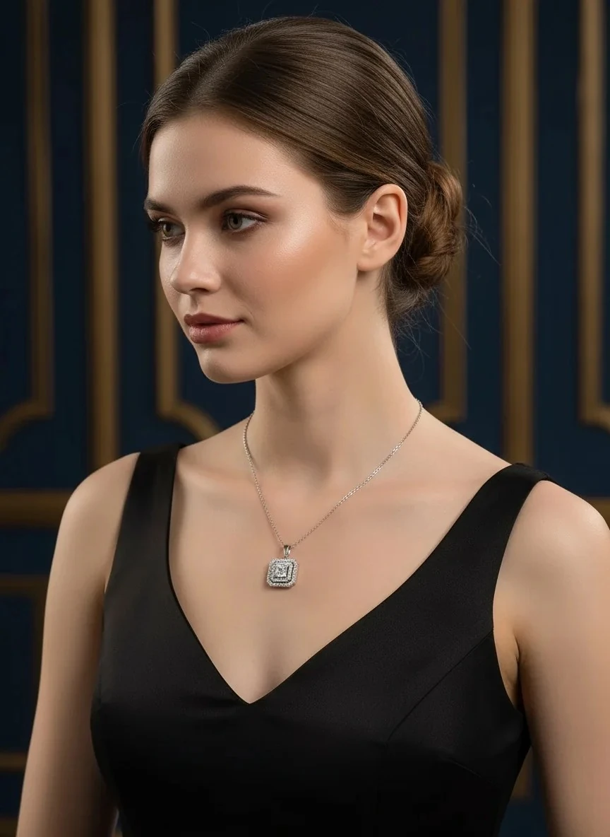 Silver Renk Pırlanta Baget Kolye