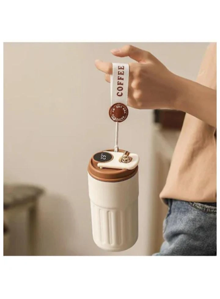 Tutma Askılı Krem Renkli Dereceli Akıllı Termos 450ML