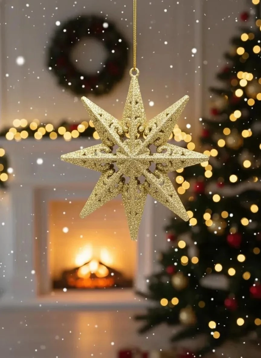 Lüks Gold Işıltılı Yılbaşı Yıldız Süsü - Premium Yılbaşı Dekoru
