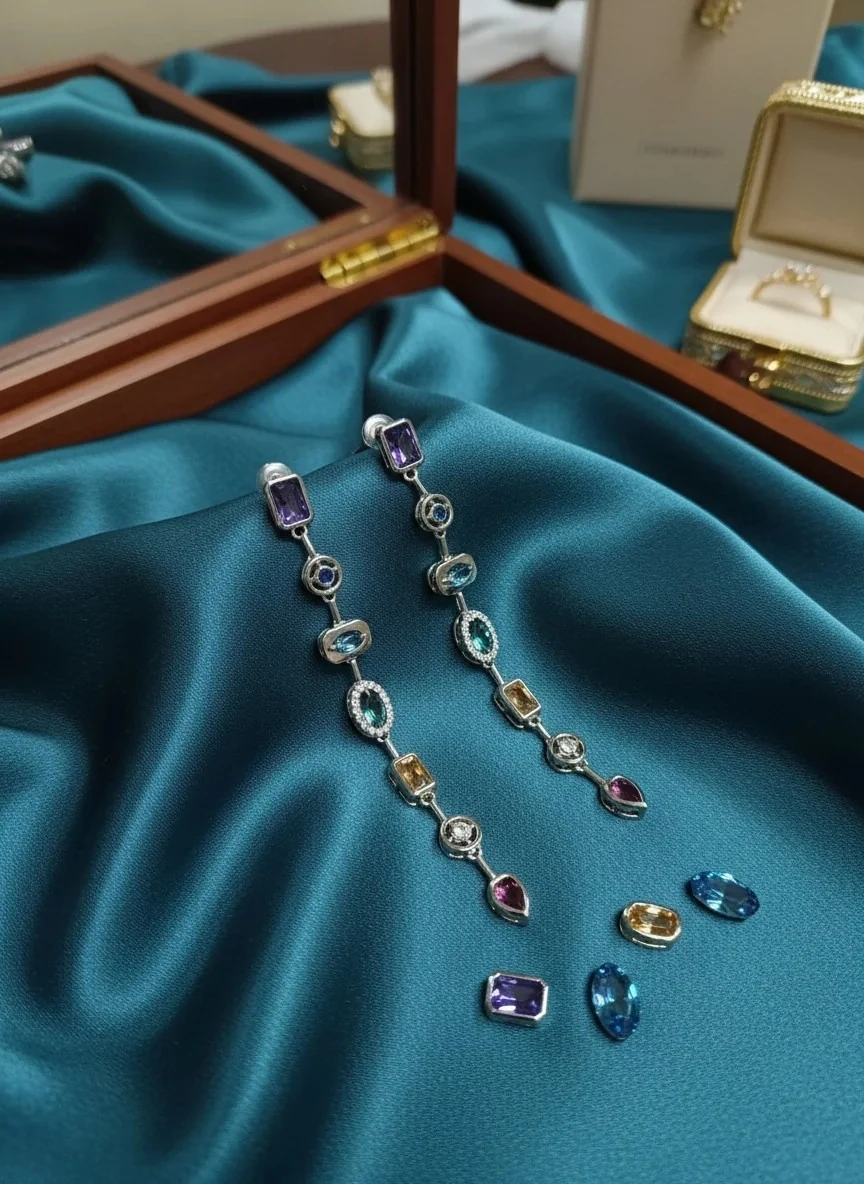 Yedi Element Taşlı Sallantılı İthal Uzun Küpe