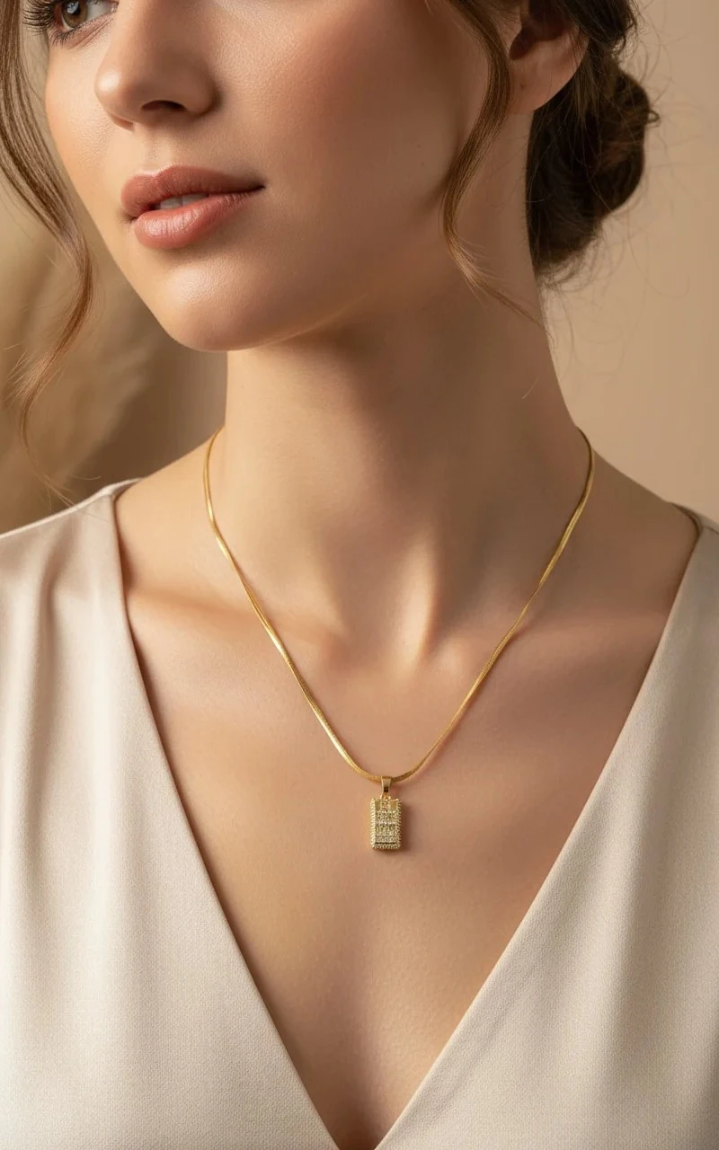 Altın Külçe Model Kolye Çelik Kolye