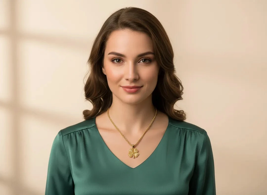 Dört Yapraklı Yonca Halat Zincirli Paslanmaz Çelik Kolye Altın Rengi