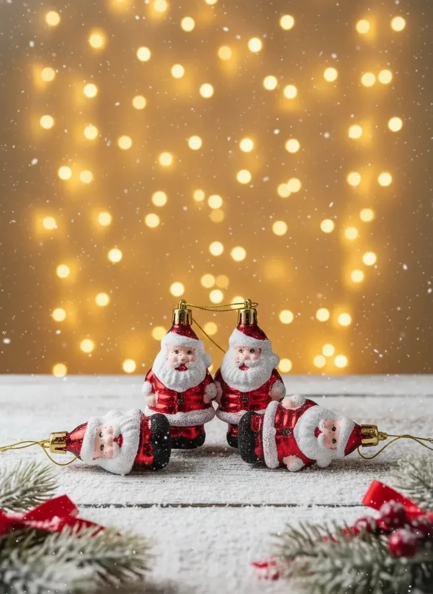 4'lü Neşeli Noel Baba Figürlü Kırmızı Beyaz Yılbaşı Ağacı Süsü Seti