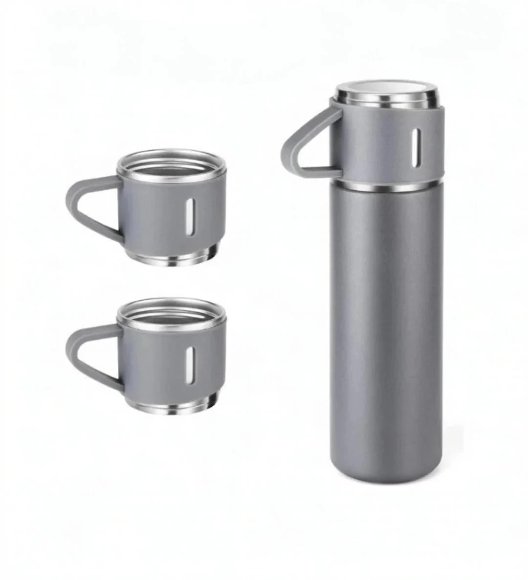 Üç Kapaklı Vacuum Flask Paslanmaz Çelik Termos Gri 500 Ml