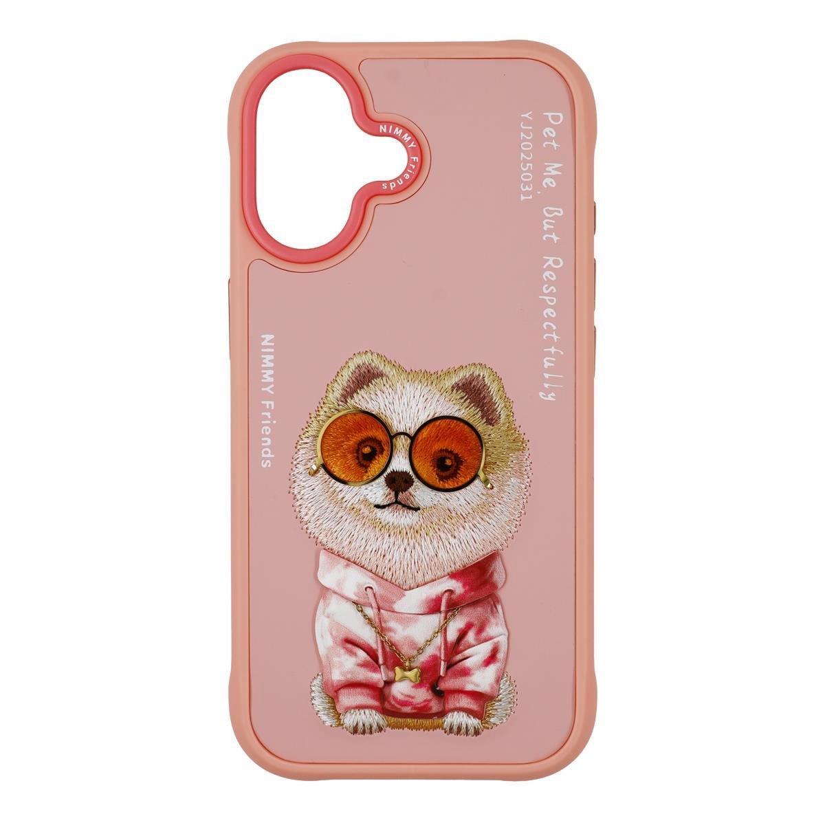 NIMMY iPhone 17 Uyumlu 3D Gözlük Zincir Köpek Kıyafet Detaylı Nakış Işlemeli Kabartmalı Cool Glasses Kılıf