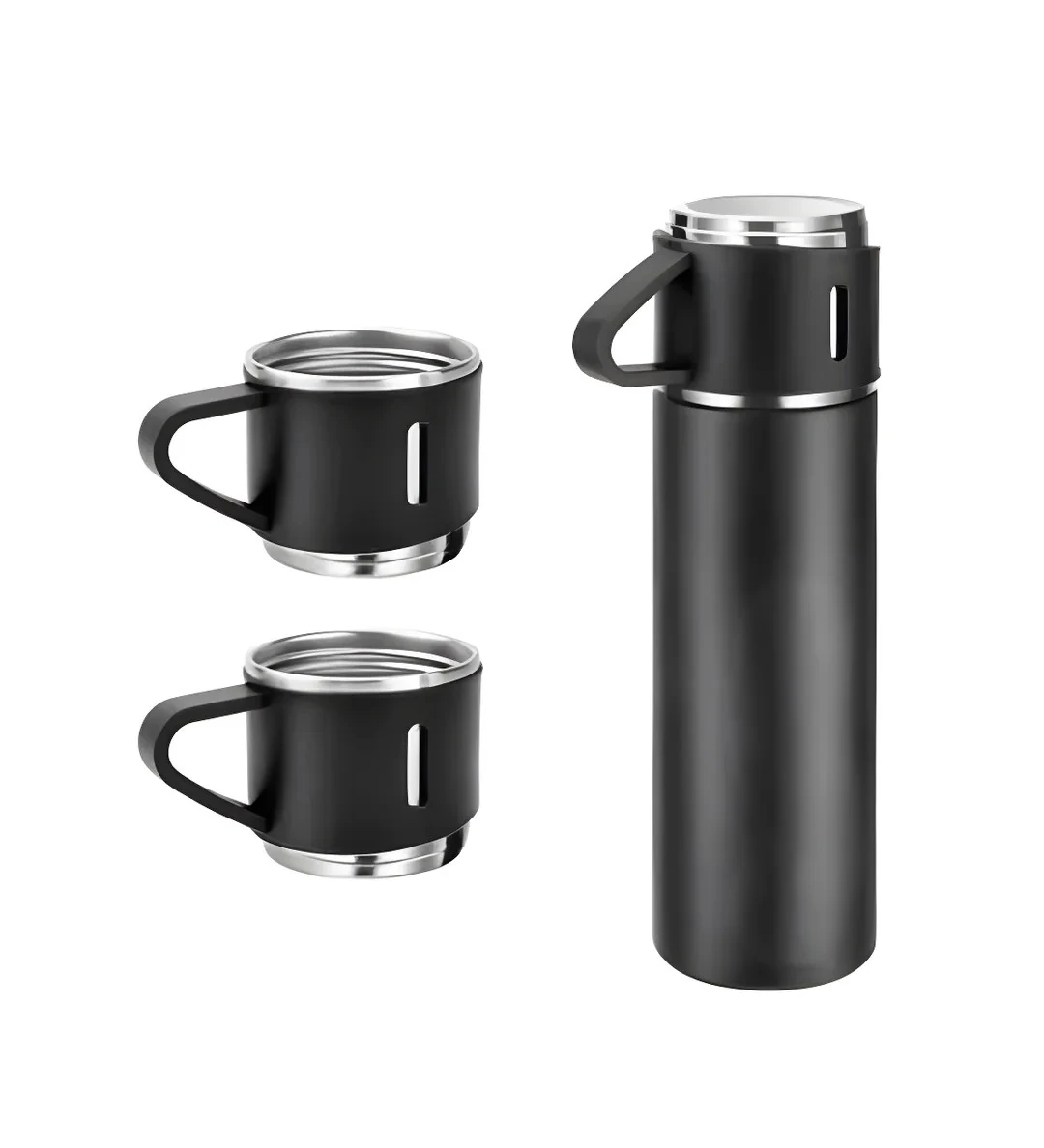 Üç Kapaklı Vacuum Flask Paslanmaz Çelik Termos Siyah 500 Ml