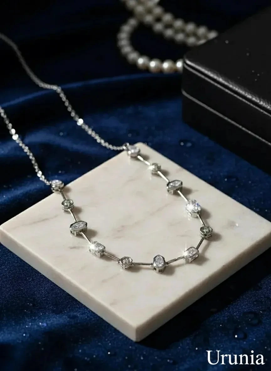 Pırlanta Kesim Zirkon Taşlı Uzun Kolye Gümüş Rengi Abiye Gerdanlık