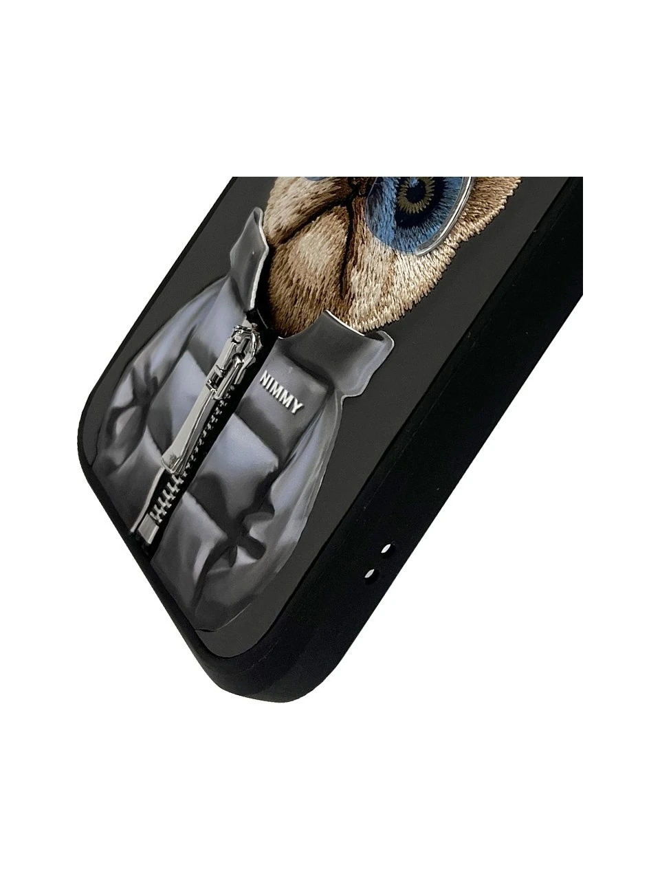 NIMMY İphone 15 Pro Max Uyumlu 3D Gözlük Fermuar Köpek Detaylı Nakış İşlemeli Kabartmalı Cool Cute Kılıf Nimmy