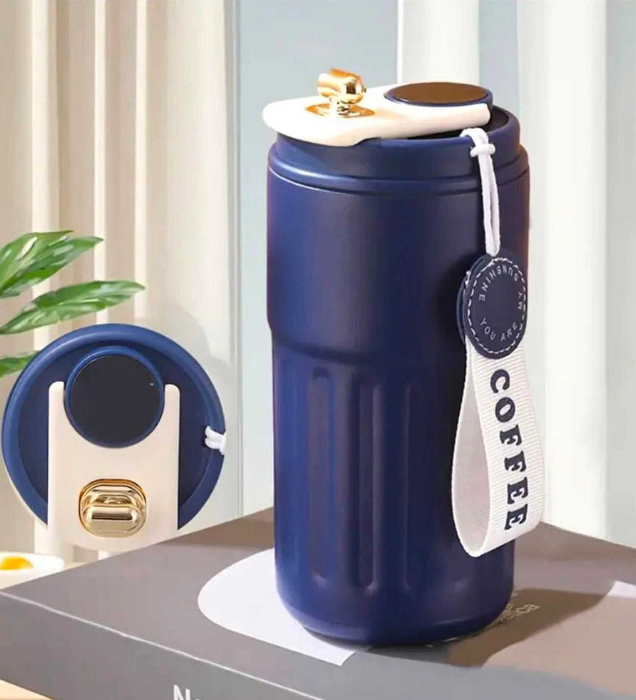 Tutma Askılı Lacivert Renkli Dereceli Akıllı Termos 450ML