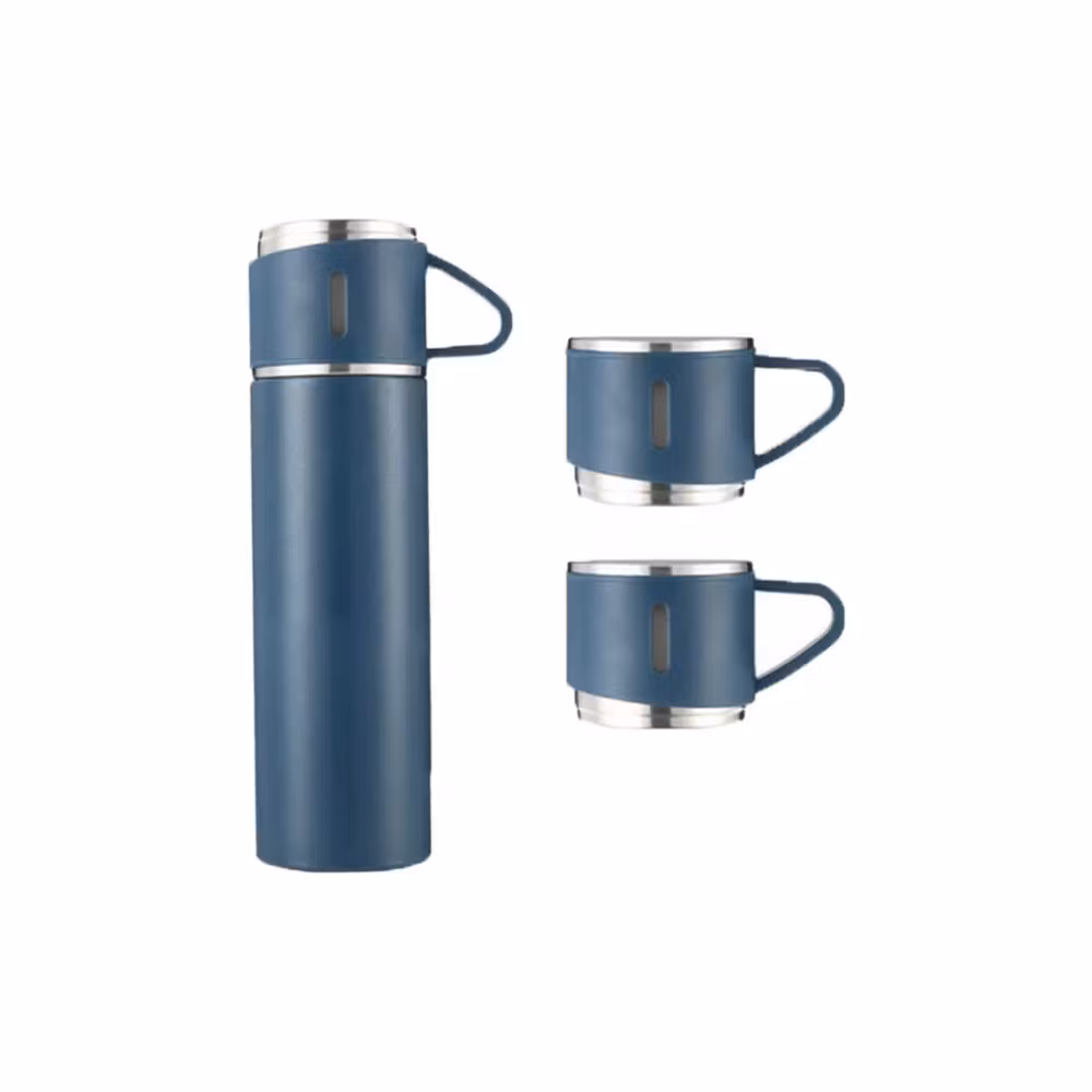 Üç Kapaklı Vacuum Flask Paslanmaz Çelik Termos Lacivert 500 Ml
