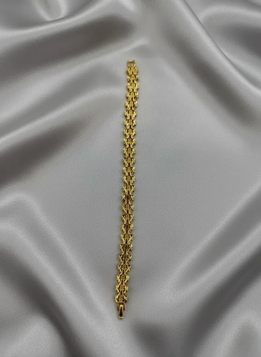 Trend Tasarımcı Model Full Desenli Gold Kaplama Bileklik