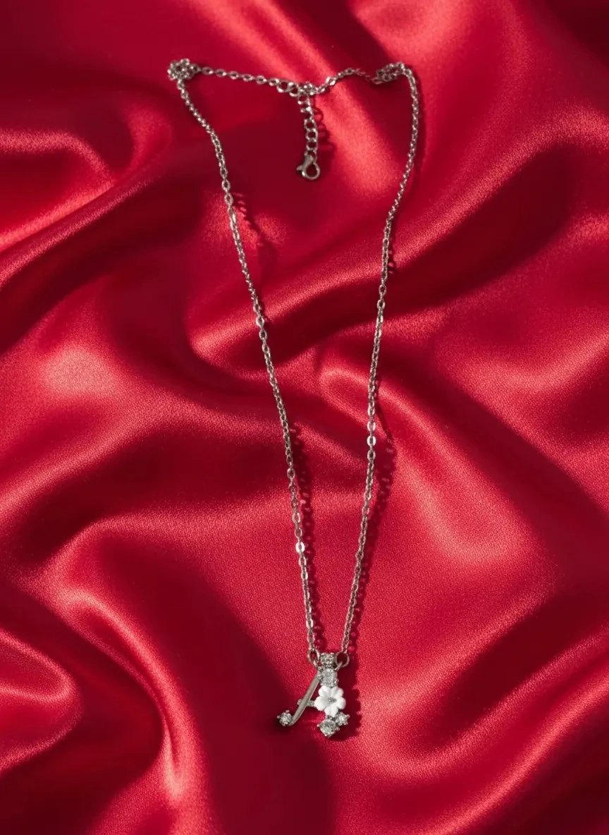 Harfli Zirkon Taşlı Paslanmaz Çelik Gümüş Kolye (Diğer Harfler Mevcuttur)