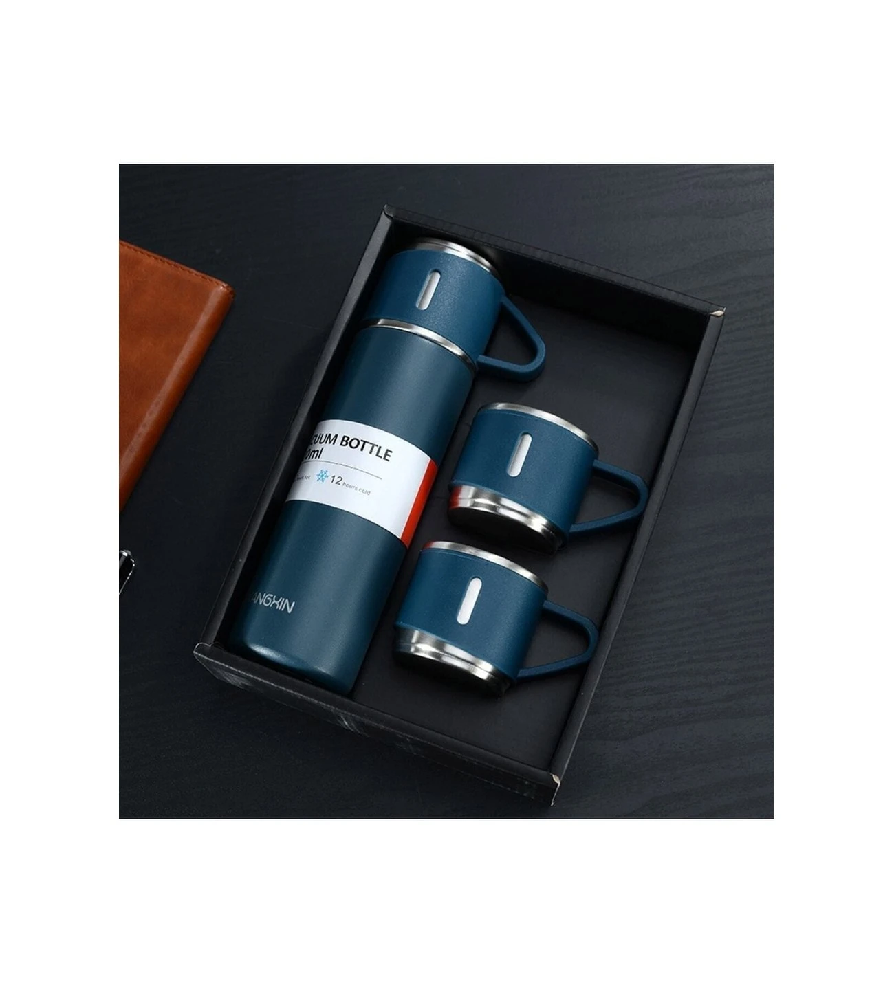 Üç Kapaklı Vacuum Flask Paslanmaz Çelik Termos Lacivert 500 Ml