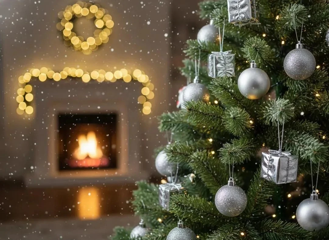 10'lu Lüks Gümüş Karışık Form Yılbaşı Süsü Seti (Top, Hediye Kutusu)