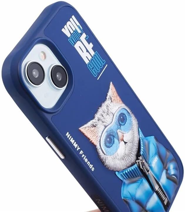 NIMMY iPhone 15 Uyumlu 3D Gözlük Fermuar Kedi Detaylı Nakış İşlemeli Kabartmalı Cool Cute Kılıf