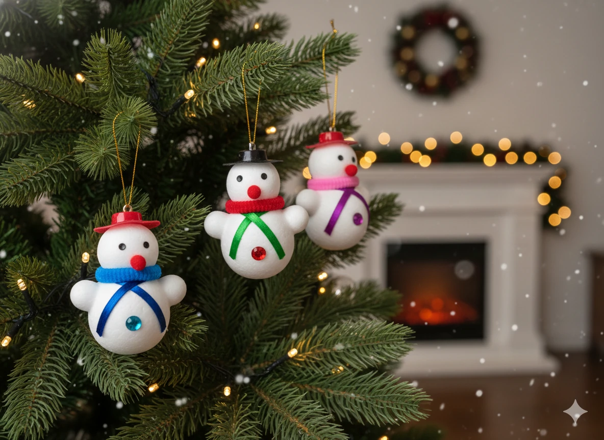 3'lü Sevimli Kardan Adam Figürlü Kış Temalı Yılbaşı Ağacı Süsü Seti